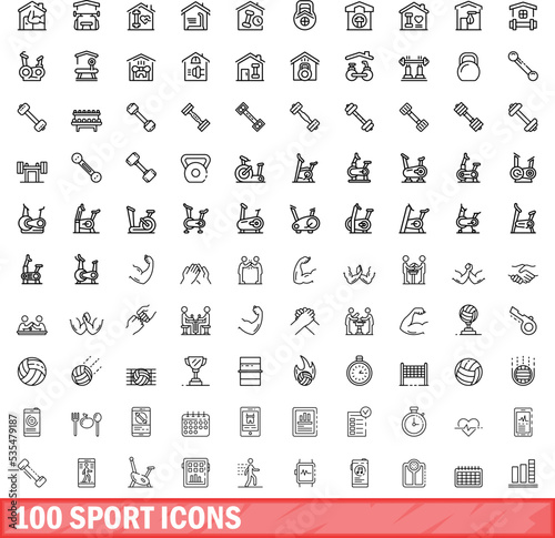 100 sport icons set. Outline illustration of 100 sport icons vector set isolated on white background