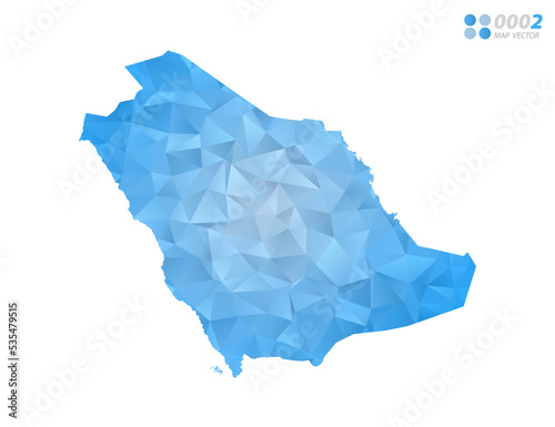 Saudi Arabia map blue polygon triangle mosaic with white background. Vector style gradient.