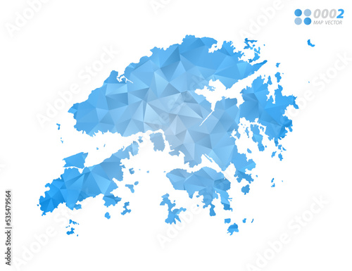 Hong Kong map blue polygon triangle mosaic with white background. Vector style gradient.