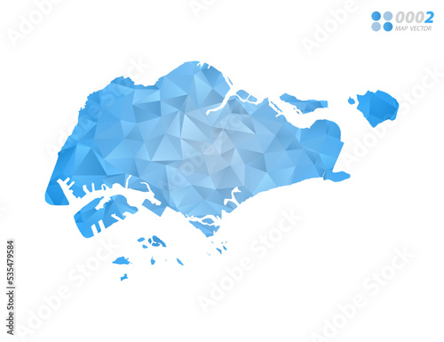 Singapore map blue polygon triangle mosaic with white background. Vector style gradient.