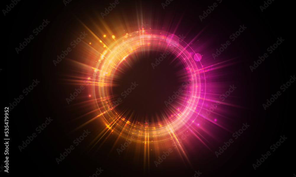 Magic circle light effect. Bright sphere lens. Rotating lines. Glow ring. Magic neon ball. Led blurred swirl. Spiral glint lines. HUD. Magic circle light effect. Bright sphere lens. Rotating lines. Glow ring. Magic neon ball. Led blurred swirl. Spiral glint lines. HUD.