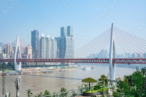 Scenery of Dongshuimen Yangtze River Bridge in Chongqing, China photo
