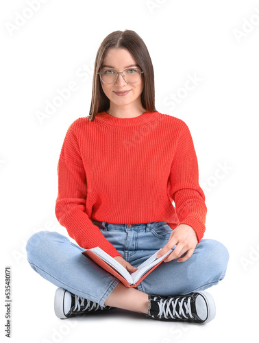 Young woman in red sweater ...