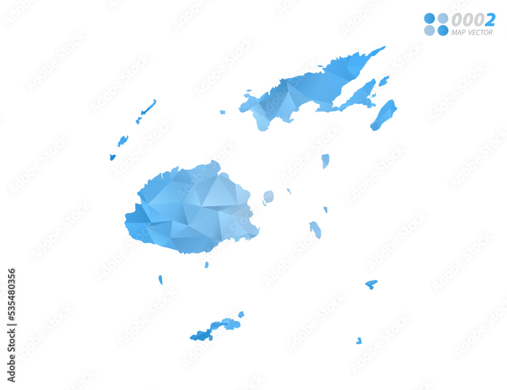 Fiji map blue polygon triangle mosaic with white background. Vector style gradient.