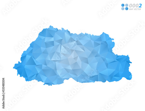 Bhutan map blue polygon triangle mosaic with white background. Vector style gradient.