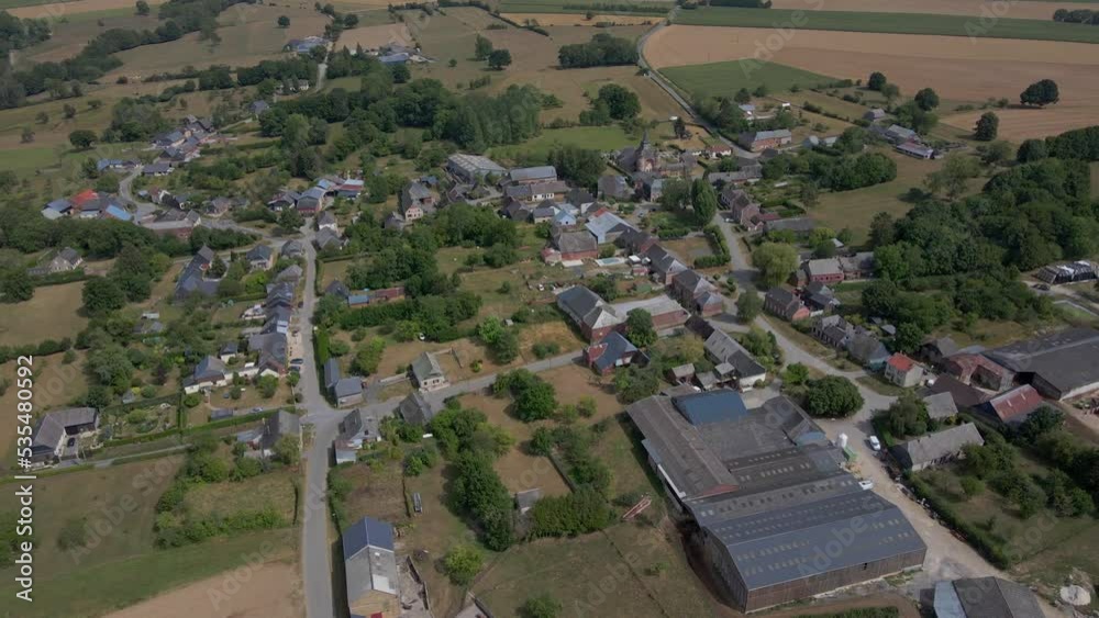 Aerial fly over the plus Beaux village de France of Parfondeval in the department of Ainse in france Aerial fly over the plus Beaux village de France of Parfondeval in the department of Ainse in france