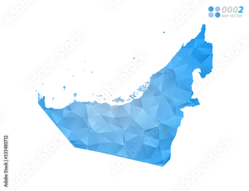 Arab Emirates map blue polygon triangle mosaic with white background. Vector style gradient.