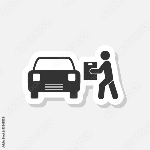 Curbside pickup glyph icon sticker isolated on white background