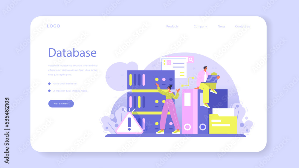 Data base administrator web banner or landing page. Manager working Data base administrator web banner or landing page. Manager working