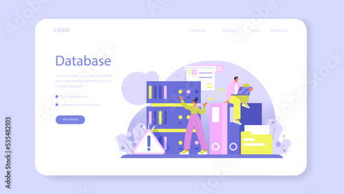 Data base administrator web banner or landing page. Manager working