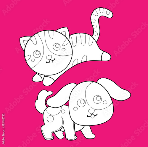 Cute Cat and Dog Pet Animal Digital Stamp