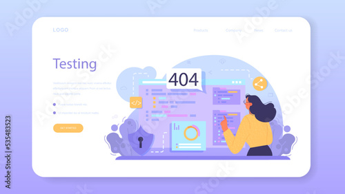 Software tester web banner or landing page. Application or website