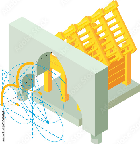 Building icon isometric vector. Arch project, wooden building under construction. Designing, building, reconstruction