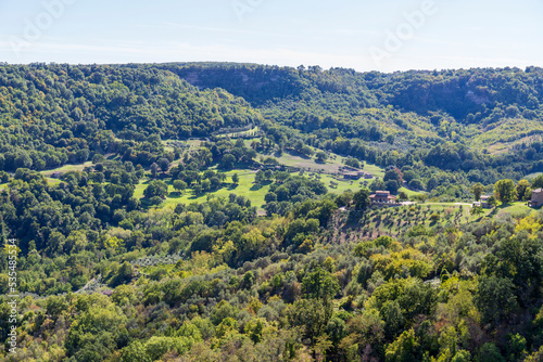 Fototapeta Naklejka Na Ścianę i Meble -  Bagnoregio valley with many shades of green, Lazio, Italy