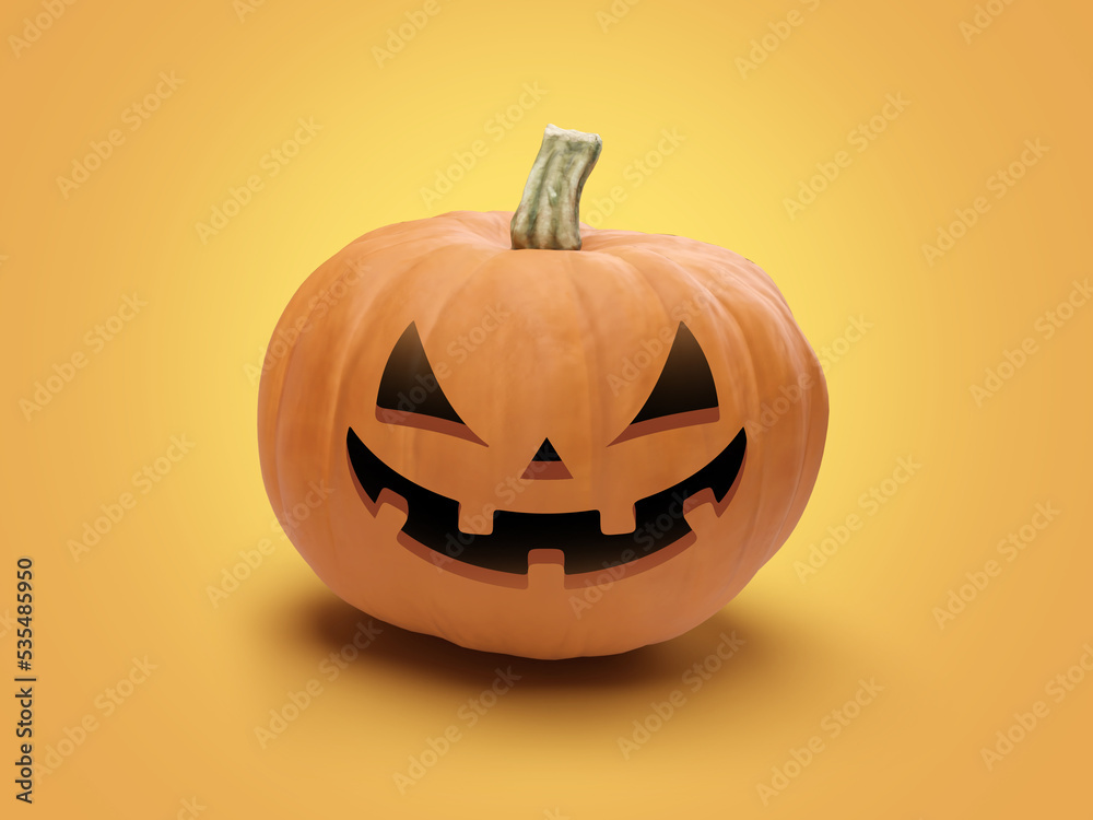Orange pumpkin with a carved face. Decorations for Halloween holiday