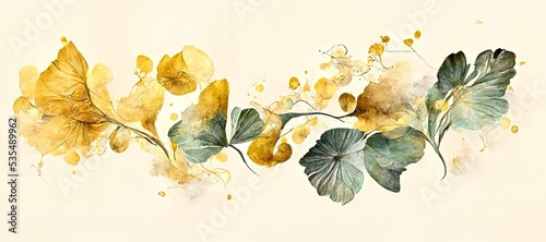 A yellow sheet of paper shows flowers with golden leaves. 