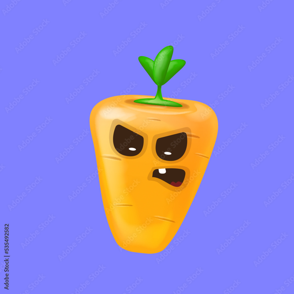 Cute smiling carrot isolated on violet background. Funky Emoji carrot. Smile vegetable sticker with emotions. Cute smiling carrot isolated on violet background. Funky Emoji carrot. Smile vegetable sticker with emotions.