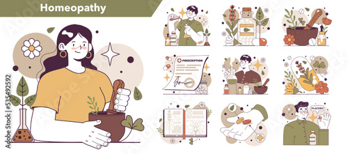 Homeopathy set. Traditional herbal medicine as an alternative