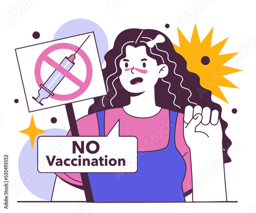 Anti-vaccine movement. Anti vax protest. Vaccine hesitancy, character