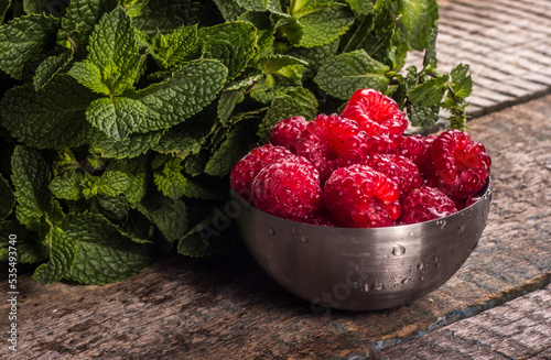 Organic ripe fresh raspberries closeup