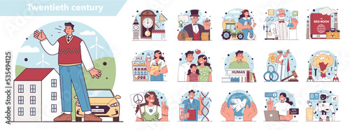 XX century set, modern economical, political and social system development.