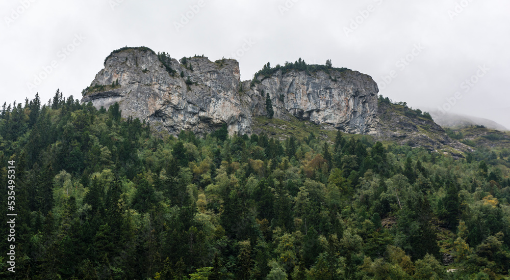 Mountain landscape of Belianske Tatras on a rainy day.