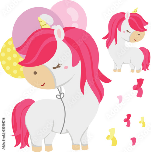 Cute Colorful Unicorn Horse Fantasy Animal Illustration Vector Clipart