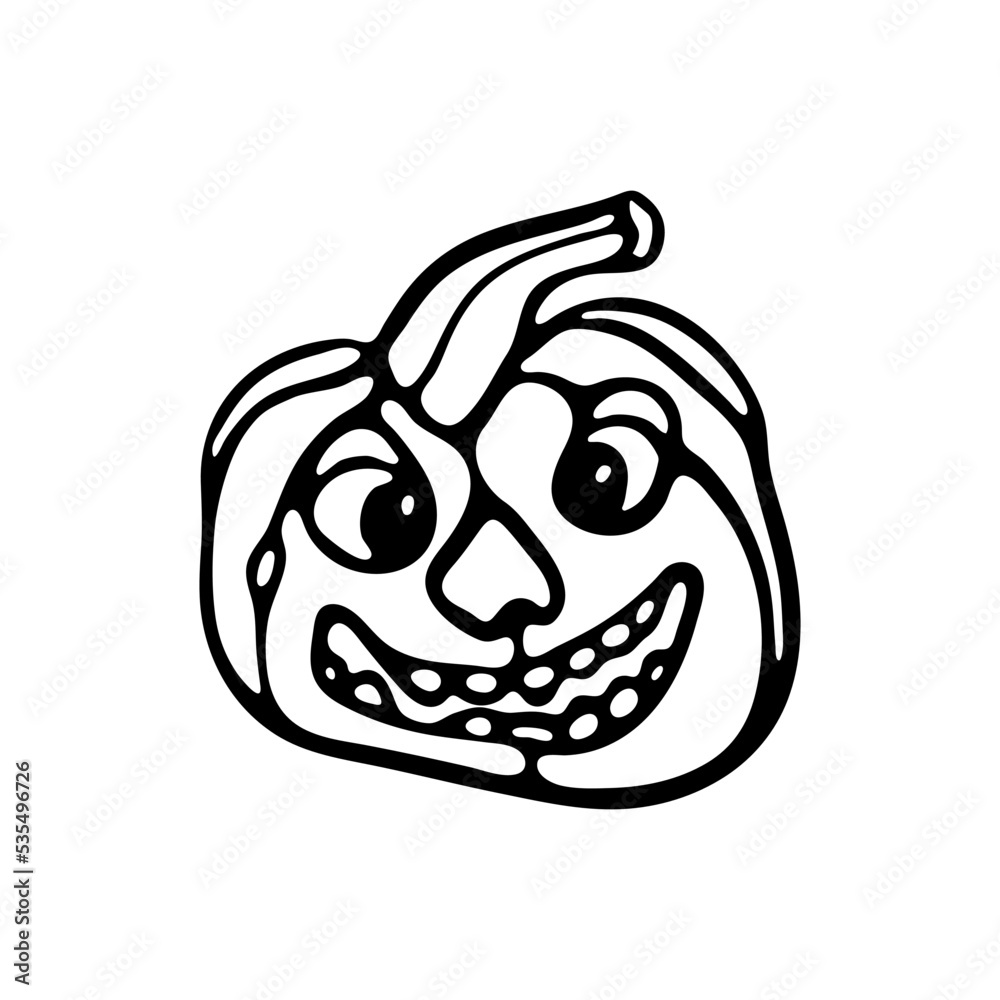 Spooky Halloween pumpkin outline doodle in engraving style. Pumpkin ...