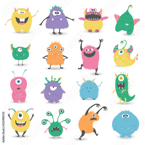 Cartoon monster isolated set   funny characters . Vector illustration.