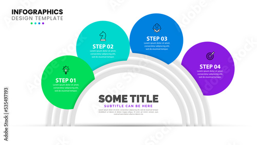 Infographic template. Semicircle with 4 steps and text
