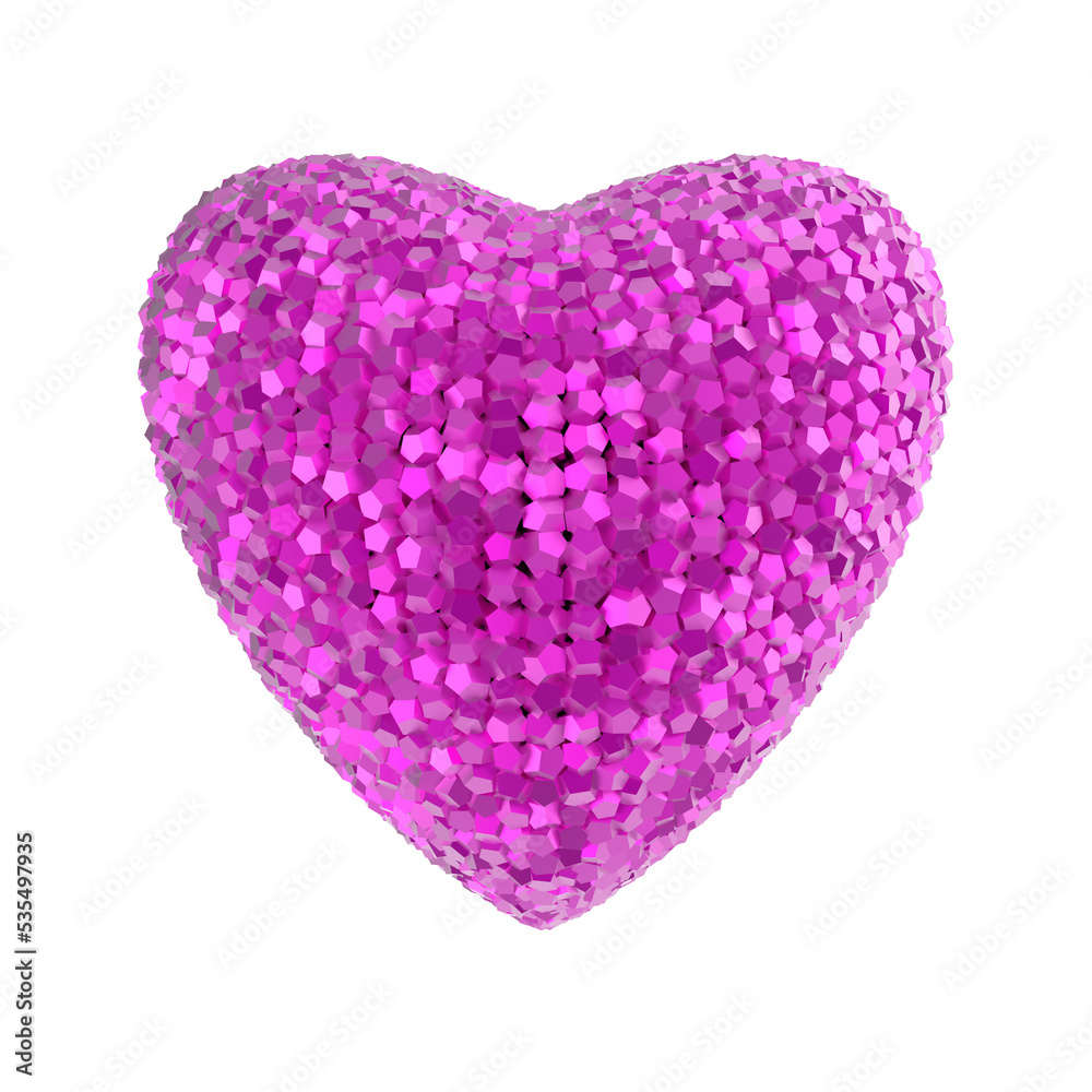 Disco style 3d rendered heart made out of shiny colorful crystals isolated on black Valentines, marriage romance party concept on transparent backround