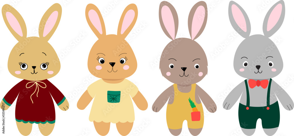 Fototapeta premium rabbit, hare set cartoon on white background, isolated vector