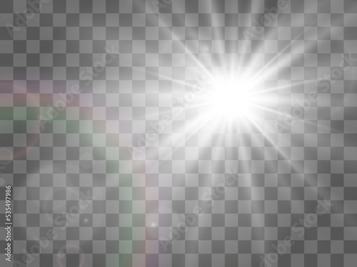 Bright beautiful star.Vector illustration of a light effect on a transparent background. © Olga