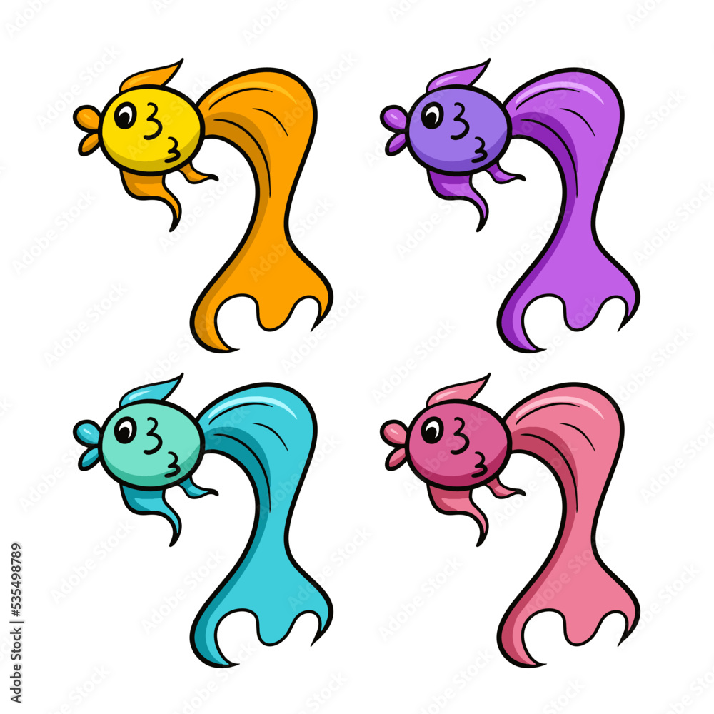 Set of colored icons, Cute aquarium fish with a big tail, vector cartoon Set of colored icons, Cute aquarium fish with a big tail, vector cartoon
