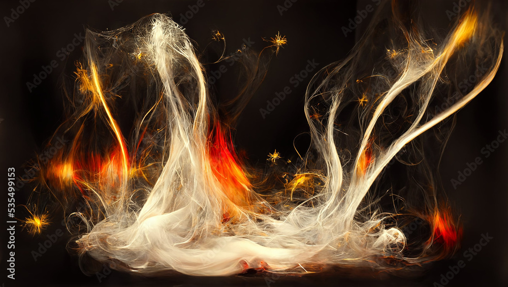 Fototapeta premium Fire with sparkles and smoke on dark background