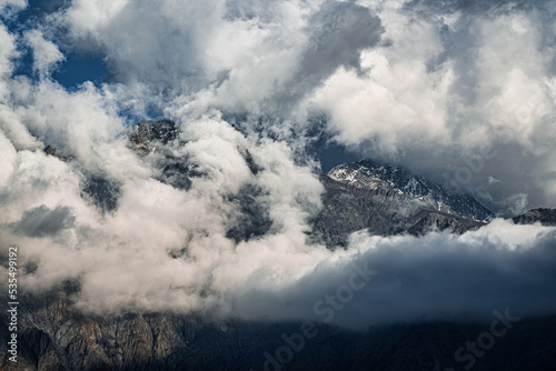 Clouds over mountains, beautiful mountain landscape
