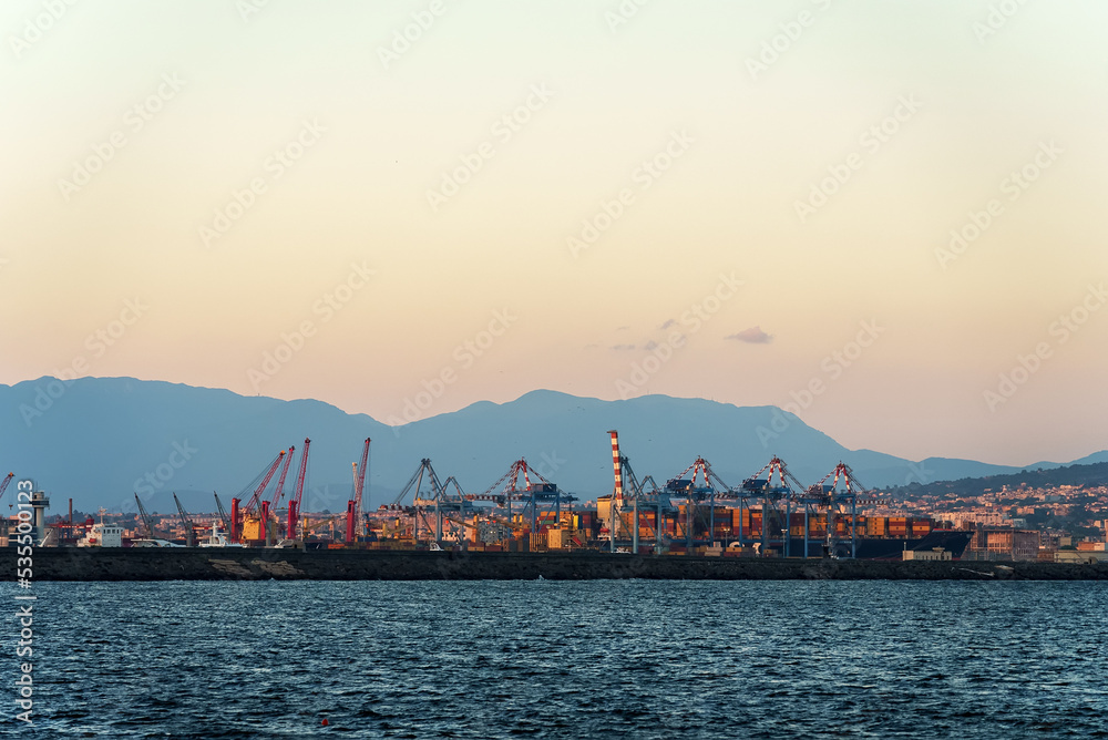 Cargo port in Naples, Italy.