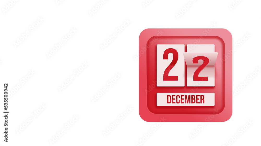 December 22nd. Day 22 of month, Calendar date. Calendar in the form of a mechanical scoreboard red timetable tableau on white. Winter month, day of the year concept. December 22nd. Day 22 of month, Calendar date. Calendar in the form of a mechanical scoreboard red timetable tableau on white. Winter month, day of the year concept.