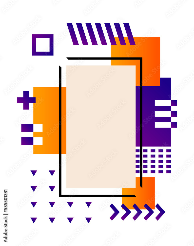 Abstract poster design in purple and orange geometric elements. Modern poster design, copy space. Abstract poster design in purple and orange geometric elements. Modern poster design, copy space.