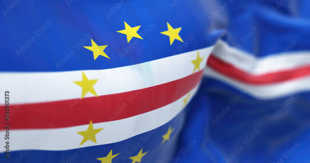 Close-up view of the Cape Verde national flag waving in the wind Close-up view of the Cape Verde national flag waving in the wind