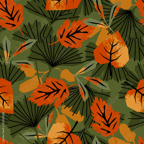 Abstract Autumn Leaves Vector Seamless Pattern