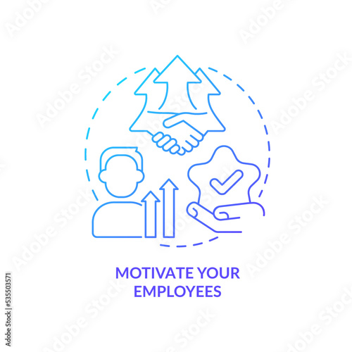 Employee motivation strategy blue gradient concept icon. Increase workforce enthusiasm. Productive leadership abstract idea thin line illustration. Isolated outline drawing. Myriad Pro-Bold font used