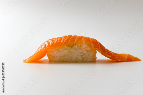 Salmon sushi on a white background