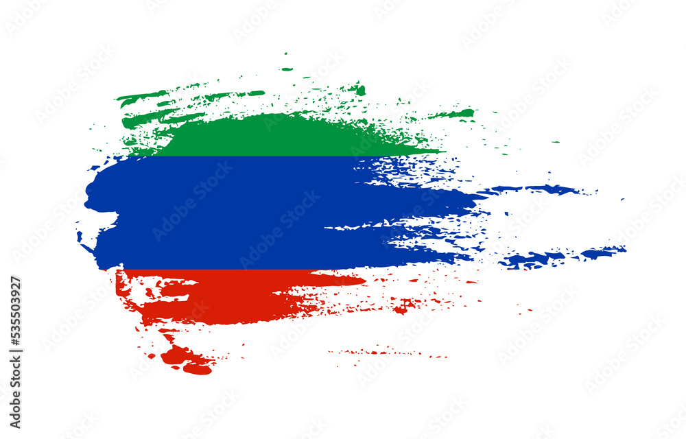 Grunge brush stroke flag of Dagestan with painted brush splatter effect on solid background