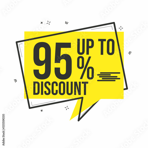 Special discount 15 up 95 yellow tag isolated vector illustration. Discount offer price tag, symbol for advertising campaign in retail, sales promotion marketing