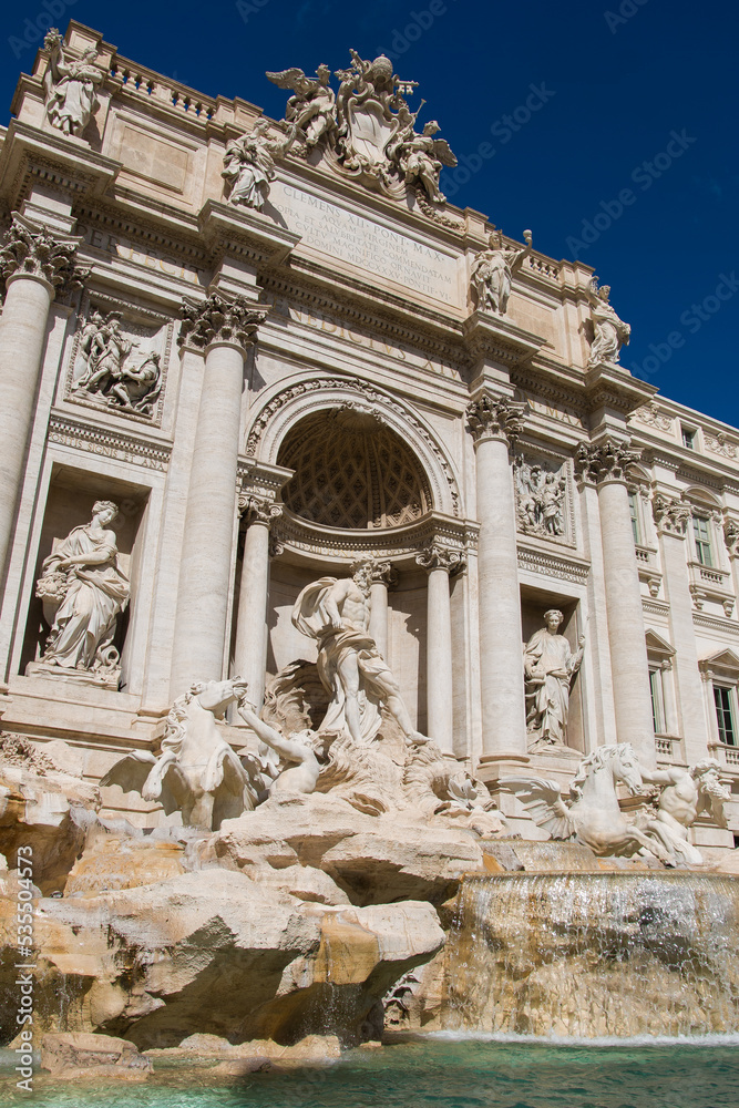 View of the Trevi Fountain in Rome, one of the most famous fountains in the world, Italy, Europe