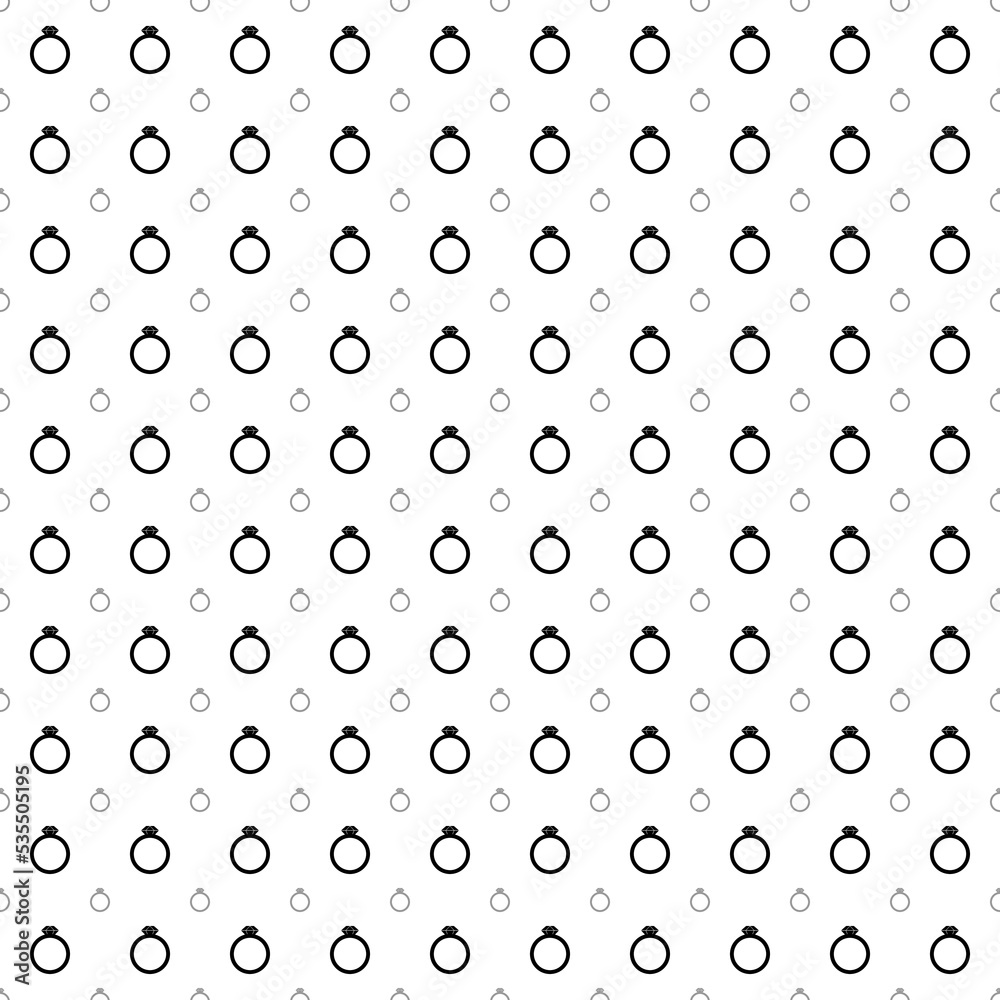 Square seamless background pattern from black diamond ring symbols are different sizes and opacity. The pattern is evenly filled. Vector illustration on white background