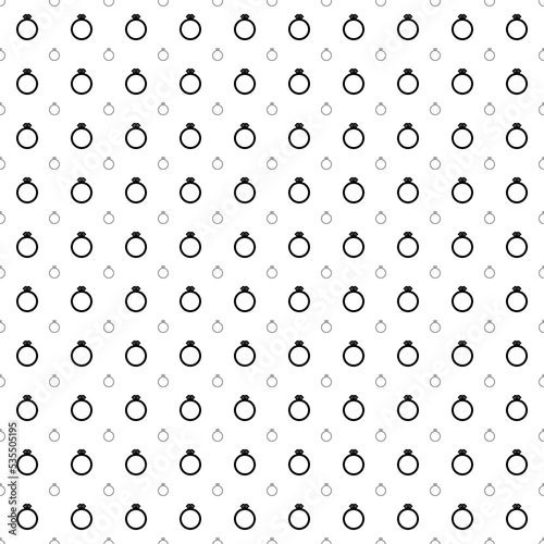 Square seamless background pattern from black diamond ring symbols are different sizes and opacity. The pattern is evenly filled. Vector illustration on white background