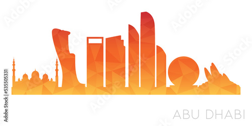 Abu Dhabi - United Arab Emirates Low Poly Skyline Clip Art City Design. Geometric Polygon Graphic Horizon Icon. Vector Illustration Symbol.