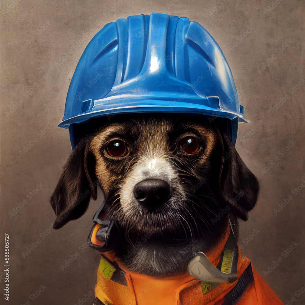 dog builder in construction helmet ilustración de Stock | Adobe Stock